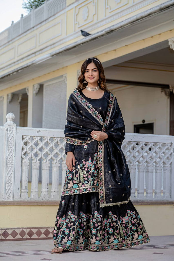 Heavy Embroidery Work Black Color Shining Palazzo Suit