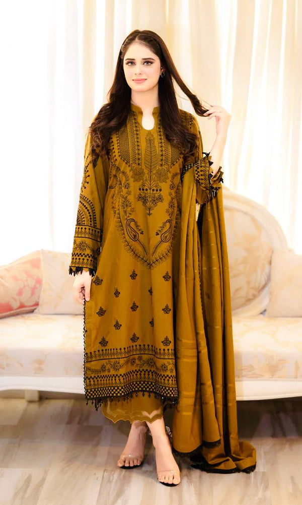 Embroidered Mustard Color Straight Salwar Suit