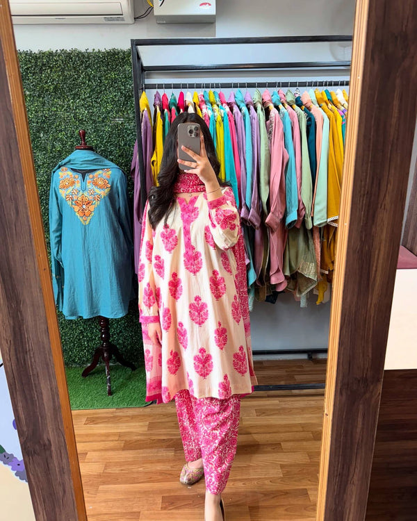 Printed Pink Color Patiala Style Palazzo Suit
