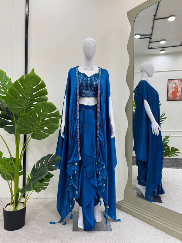 Blissful Blue Color Dhoti Suit With Shrug
