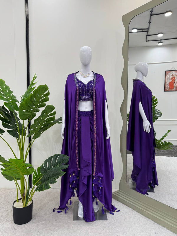 Blissful Purple Color Dhoti Suit With Shrug
