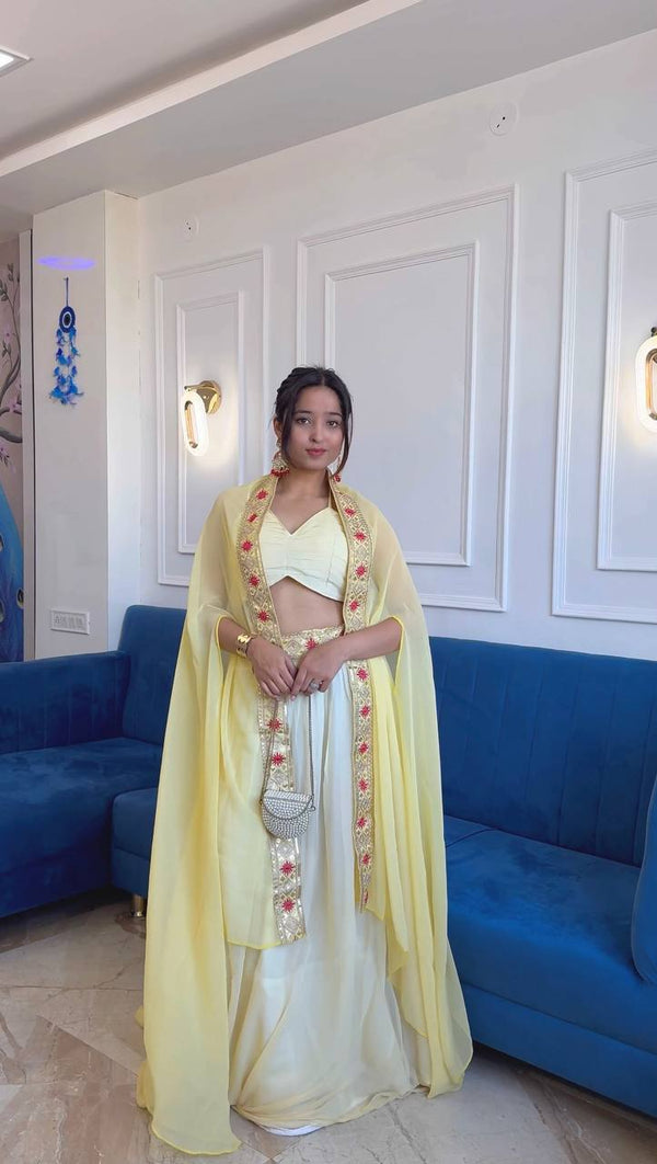 Haldi Wear Yellow Color Stylish Koti With Lehenga Set