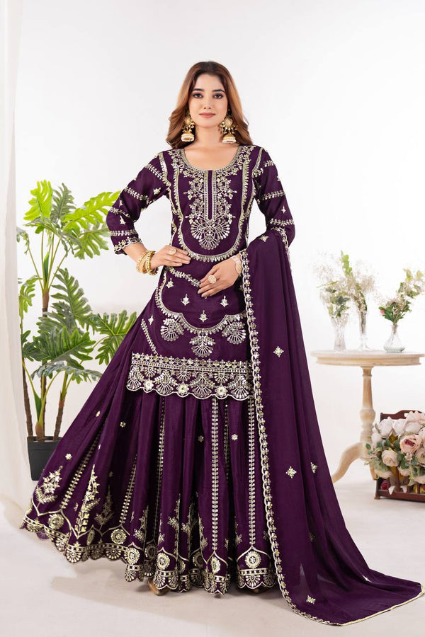 Sequence Work Wine Awesome Sharara Suit