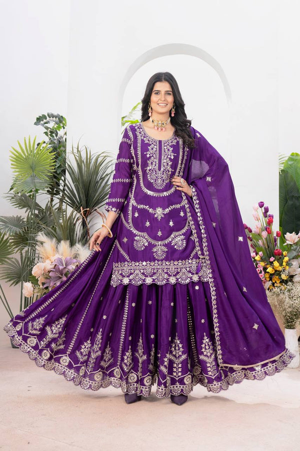 Sequence Work Purple Awesome Sharara Suit