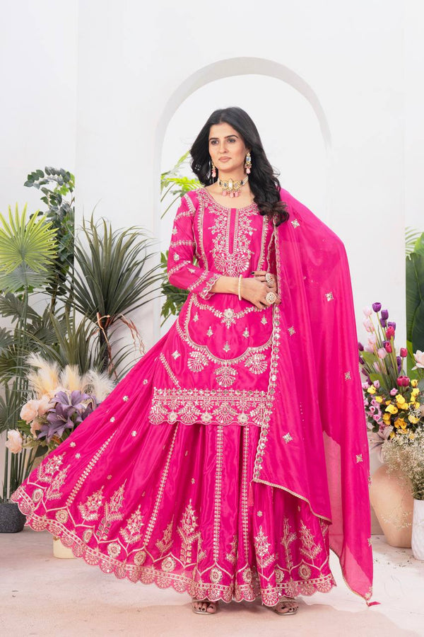 Sequence Work Pink Awesome Sharara Suit