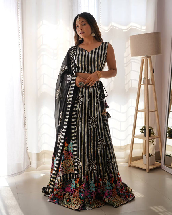 Awesome Black Georgette Thread Work Lehenga Choli