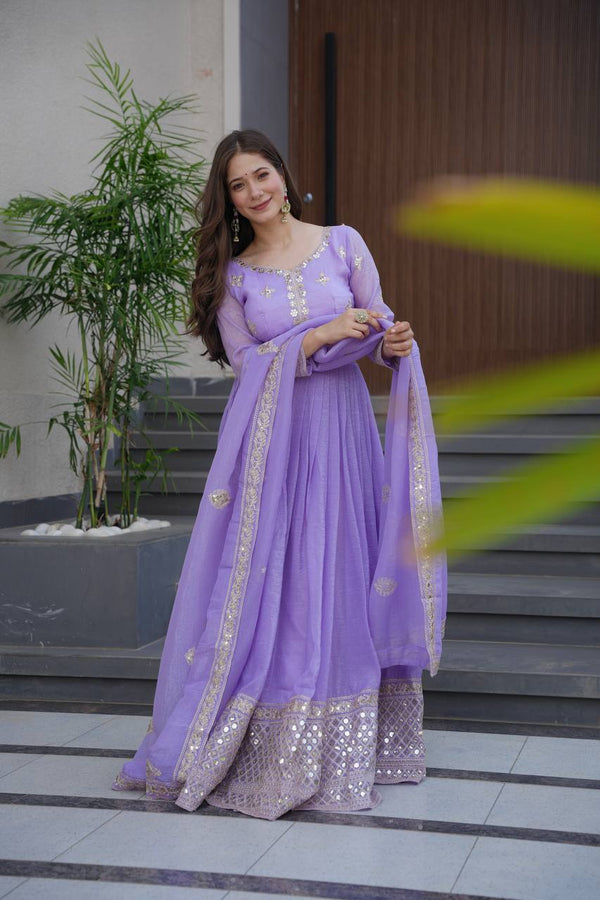 Wonderful Lavender Silk Embroidery Work Gown