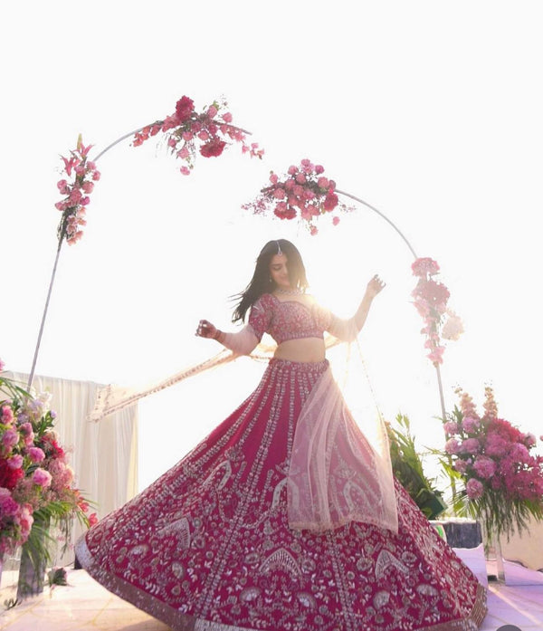 Heavy Sequence Work Pink Color Bridal Wear Lehenga Set