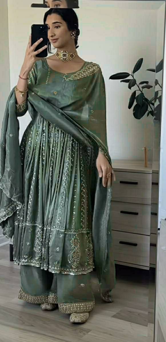 Teal Green Color Embroidered Festive Wear Anarkali Suit