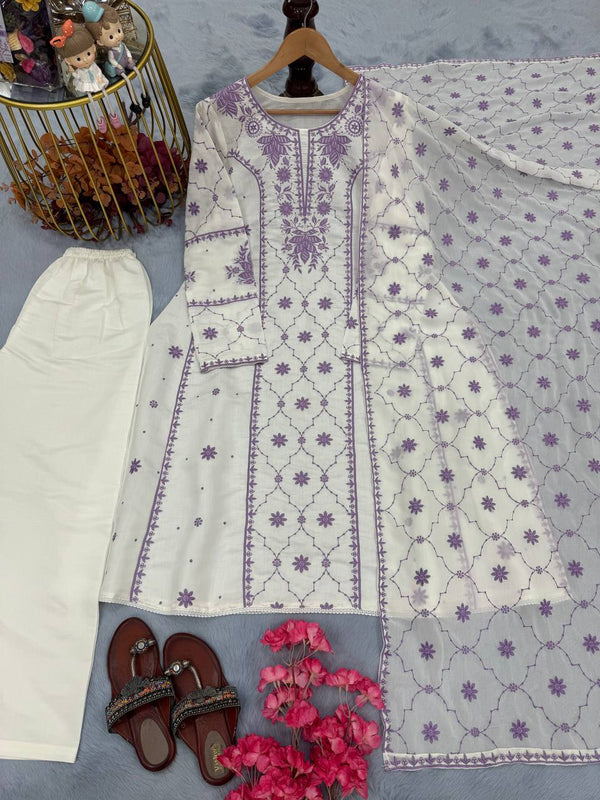 Embroidery Work Purple Color Stunning Palazzo Suit