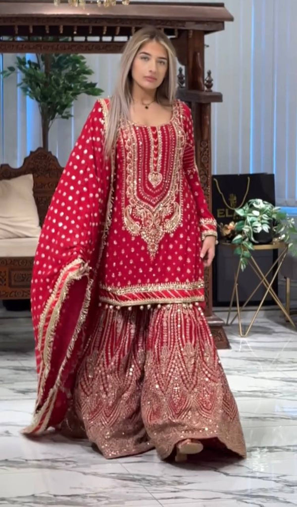 Heavy Embroidered Pink Color Fabulous Sharara Suit