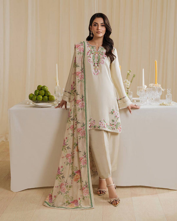 Gorgeous Beige Crepe Embroidery Palazzo Suit