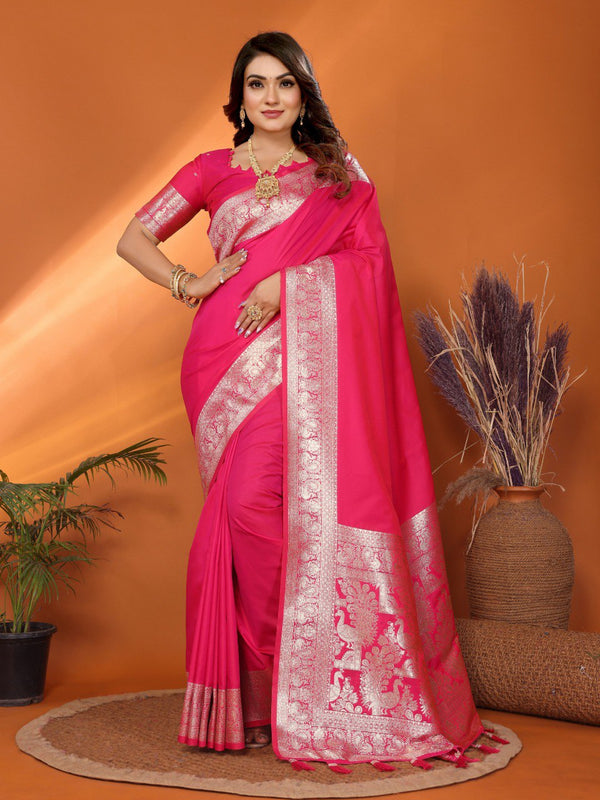 Stylish Pink Banarasi Silk Weaving Saree