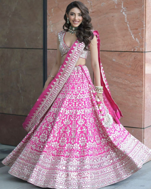 Stylish Pink Georgette Thread Work Lehenga Choli