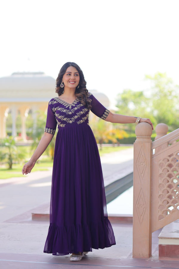 Designer Purple Blooming Work Gown