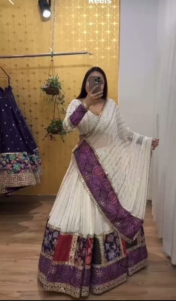 Exclusive White Georgette Digital Print Lehenga Choli