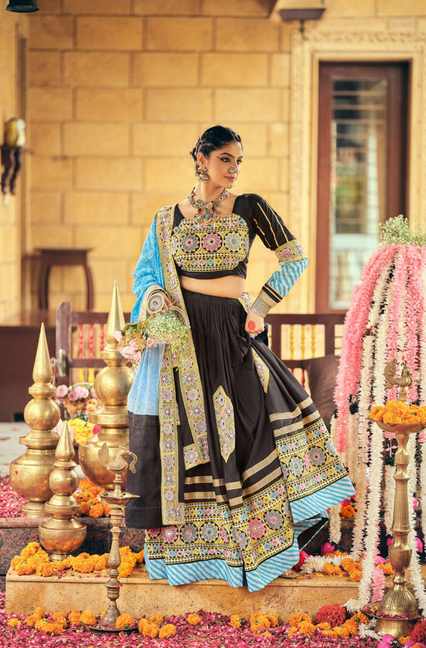 Stylish Black Rayon Embroidery Work Lehenga Choli