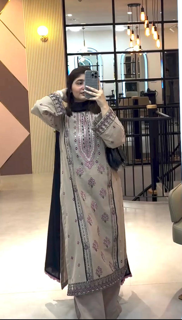 Beige Georgette Sequence Work Straight Kurti With Palazzo