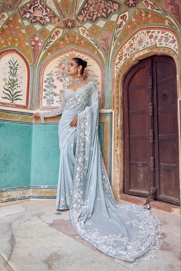 Gorgeous Sky Blue Georgette Thread Work Saree