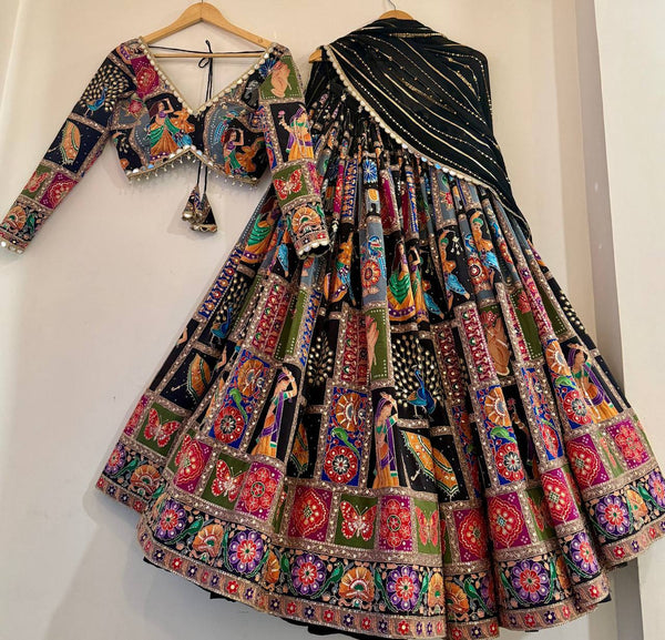 Ravishing Black Georgette Digital Print Lehenga Choli