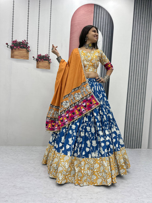 Navratri Collection Yellow Cotton Gamthi Work Lehenga Choli