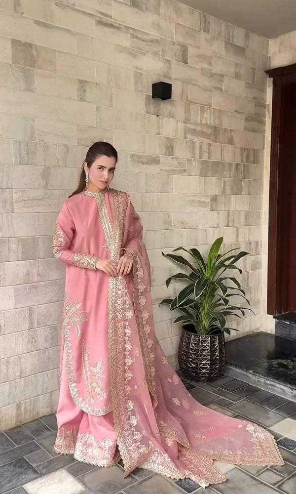 Light Pink Georgette Embroidery Palazzo Suit