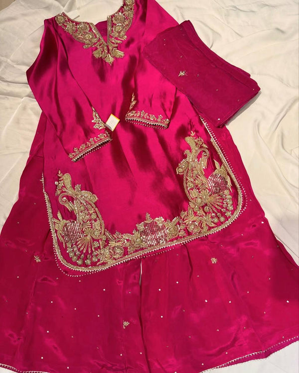 Designer Pink Sequences Work Palazzo Suit