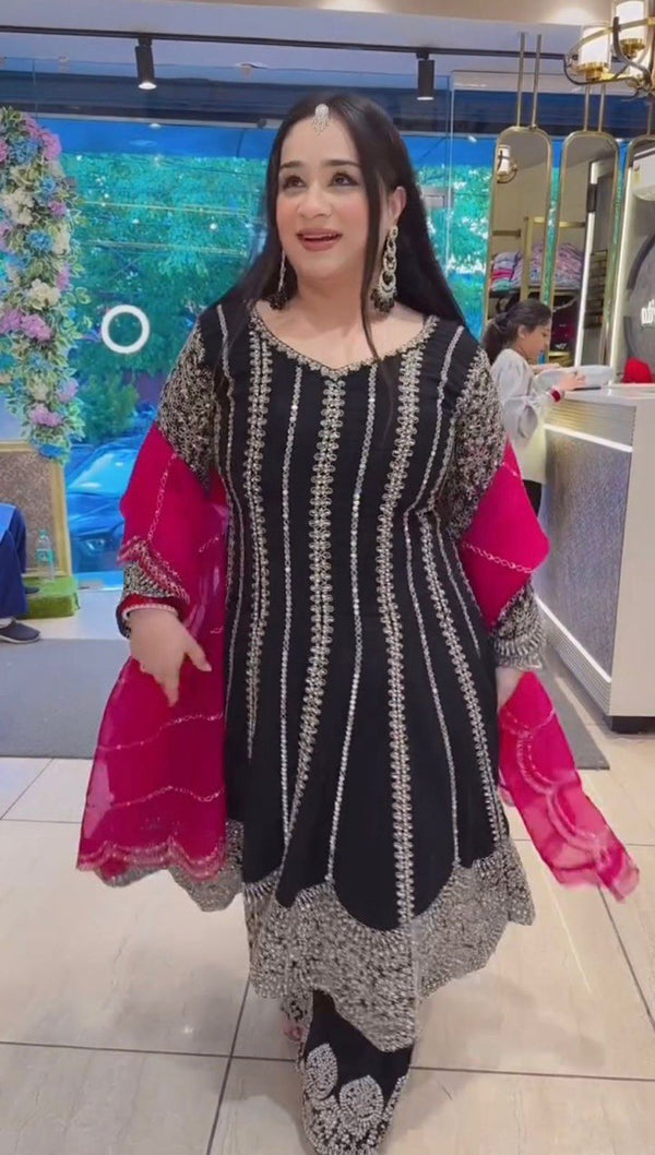 Wonderful Black Georgette Sequence Work Anarkali Suit