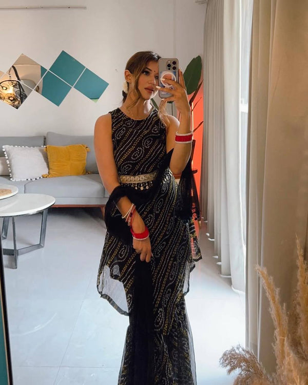 Stylish Black Georgette Digital Print Sharara Suit