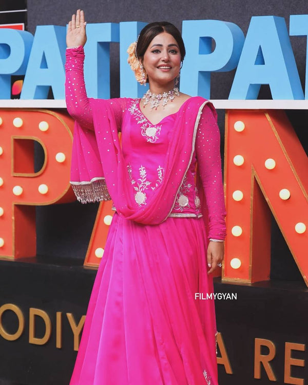 Designer Pink Color Georgette Embroidery Work Top With Lehenga