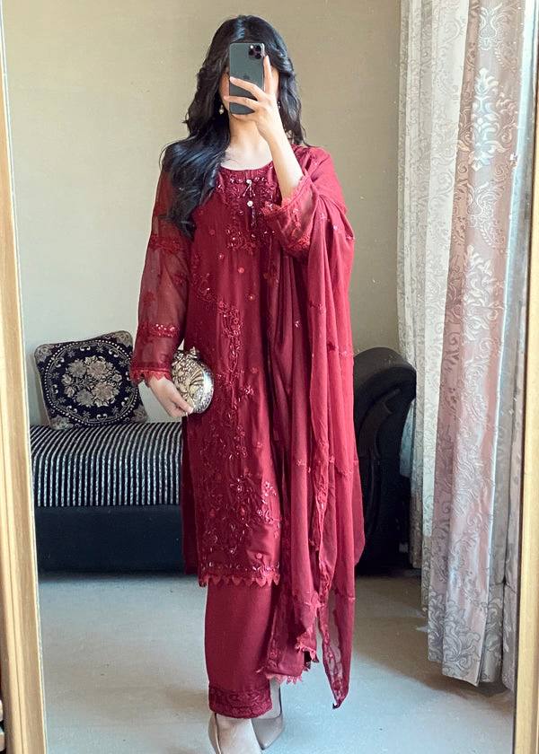 Awesome Maroon Georgette Sequence Work Salwar Suit