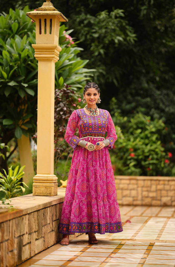 Ravishing Pink Color Georgette with Gamthi Work Gown