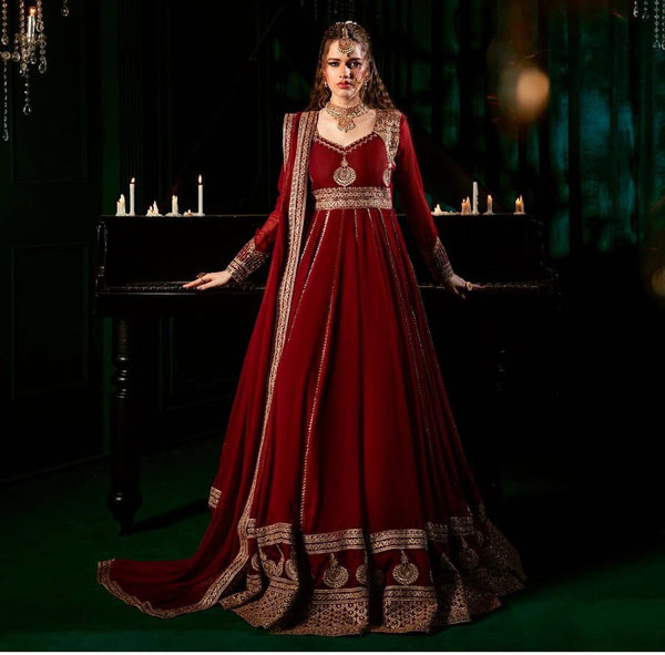 Trendy Red Color Georgette Thread Work Anarkali Gown