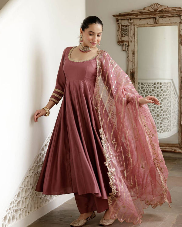 Trendy Pink Color Simmer Silk Work Gown