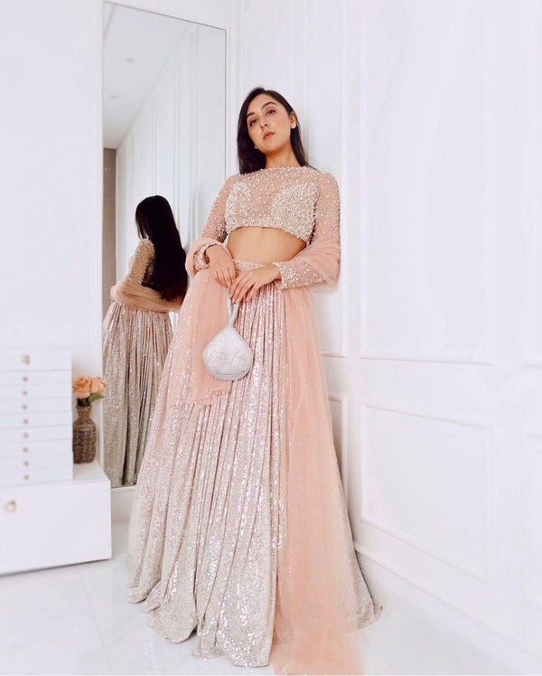 Designer Beige Color Sequence Work Lehenga Choli