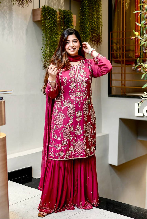 Beautiful Pink Color Sequence Work Georgette Sharara Suit