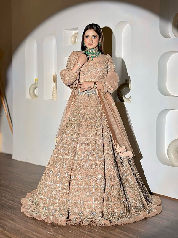 Wedding Lehenga Beige Color Net Embroidered Lehenga Choli