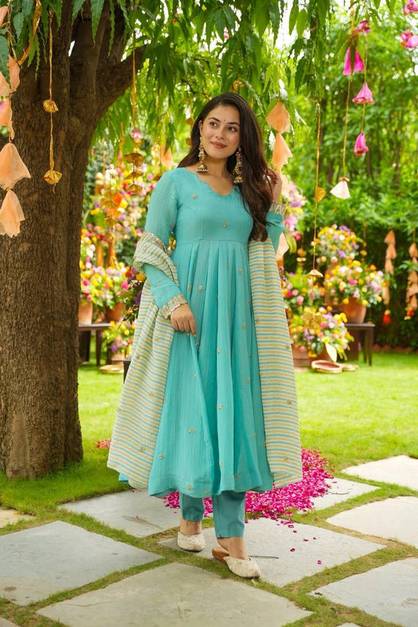 Lovely Sky Blue Georgette Palazzo Suit