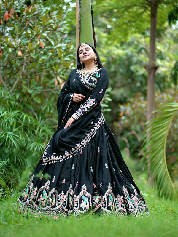 Designer Black Color Embroidery Work Lehenga Choli