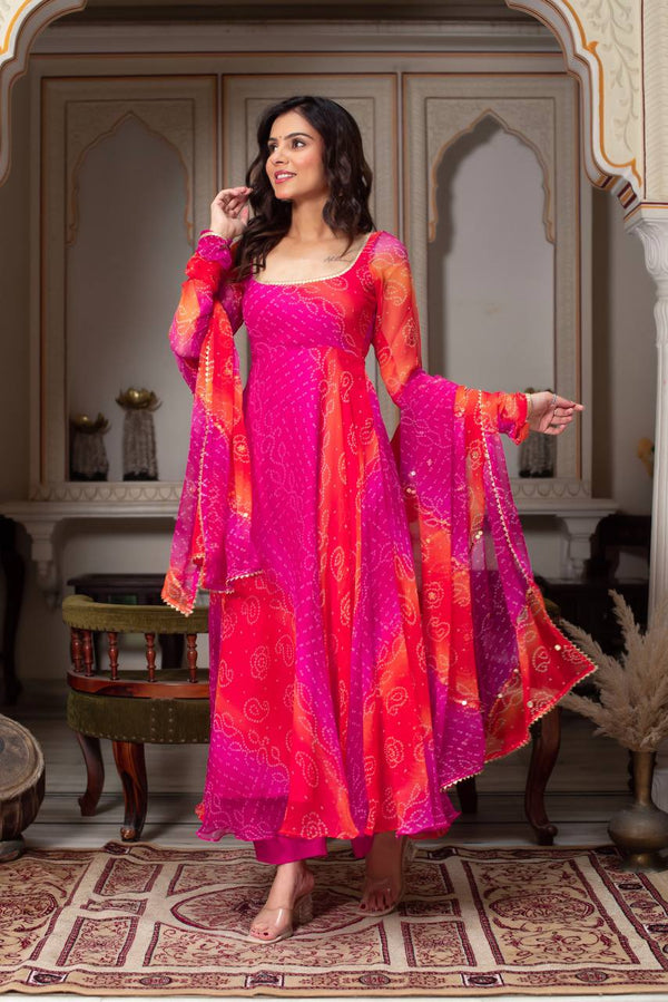 Lovely Pink Color Digital Printed Georgette Anarkali Suit