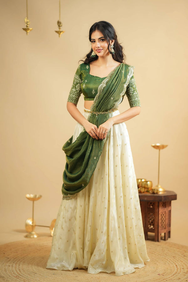Glorious Green Color Zari Work Lehenga Choli