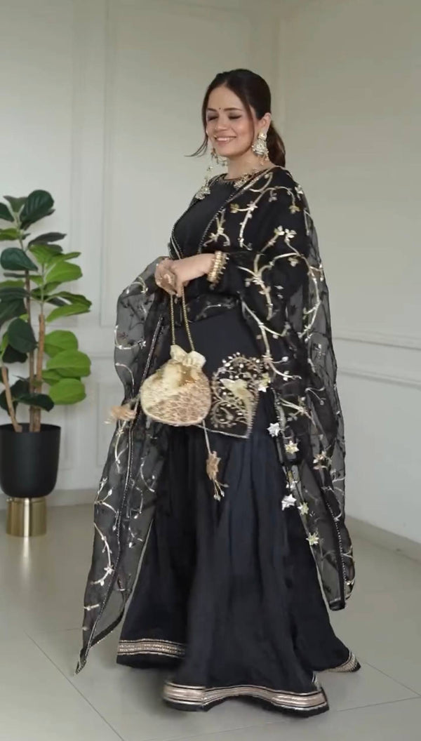 Pretty Black Color Sequence Work Sharara Suit