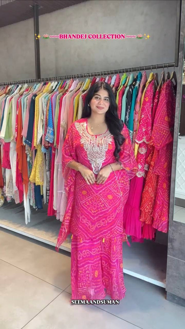 Attractive Pink Digital Printed Georgette Sharara Suit