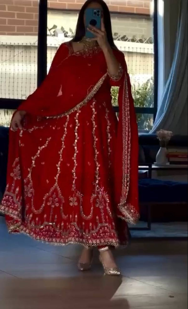 Fabulous Red Color Sequence Work Anarkali Suit