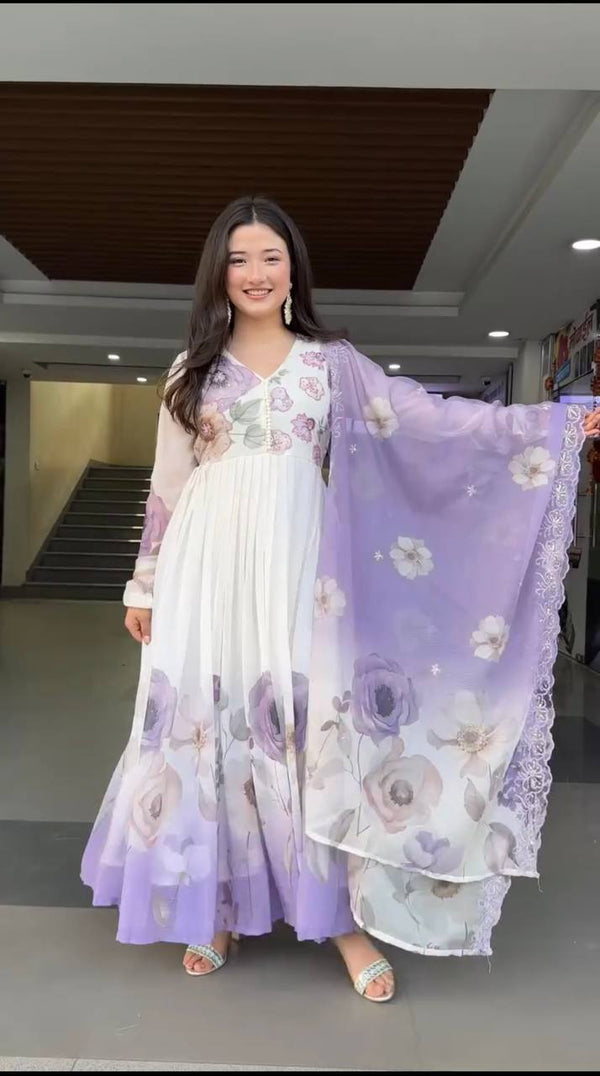 Stylish Purple Sequin Work Georgette Gown