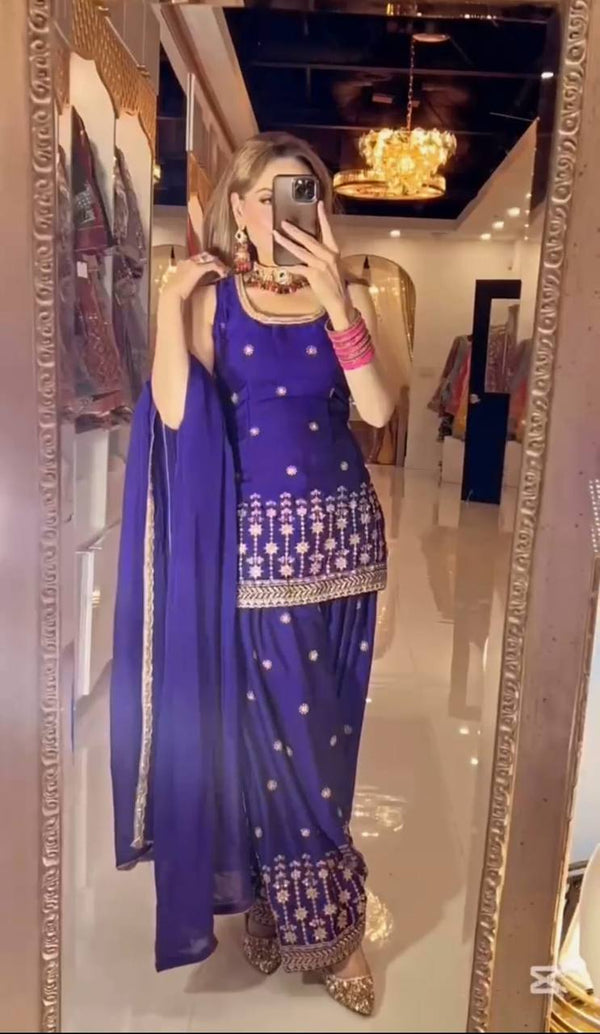 Trendy Purple Color Heavy Embroidery Work Dhoti Suit