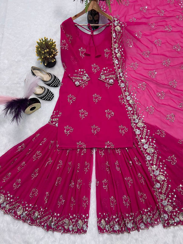 Marvelous Pink Georgette Sequence Work Sharara Suit