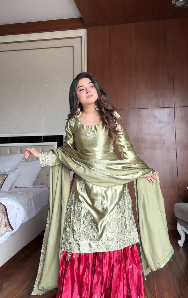 Exclusive Pista Color Sequence Work Sharara Suit