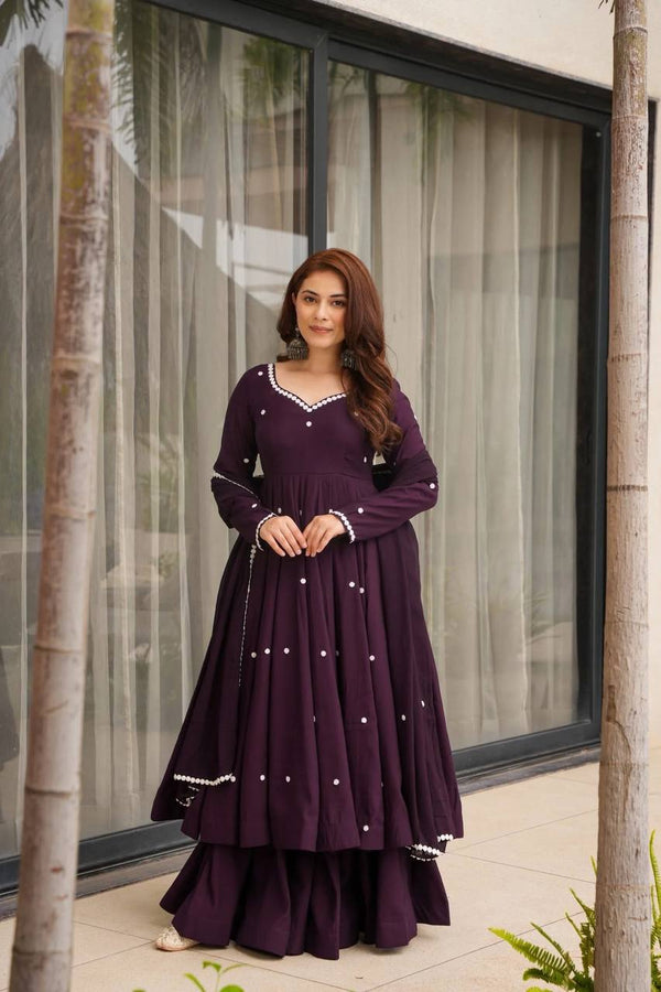 Awesome Purple Color Embroidery Work Georgette Sharara Suit