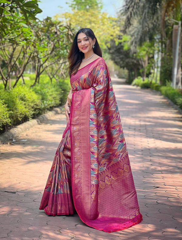 Wedding Wear Pink Beautiful Border Design Saree